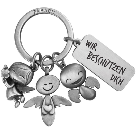 3 Engel Schutzengel Schlüsselanhänger - Engel Glücksbringer mit Botschaft Gravur "Wir beschützen Dich"